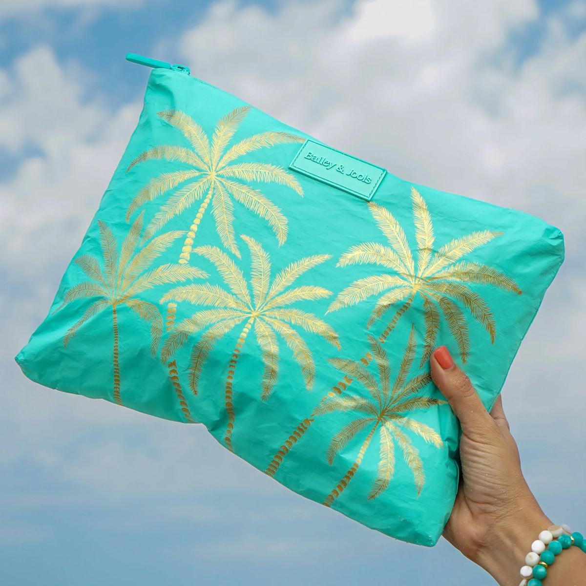 Large Pouch - Aqua Golden Palms