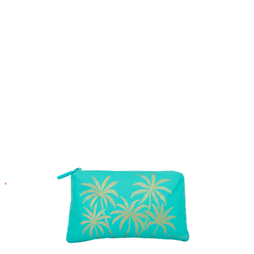 Mini Pouch - Aqua Golden Palms