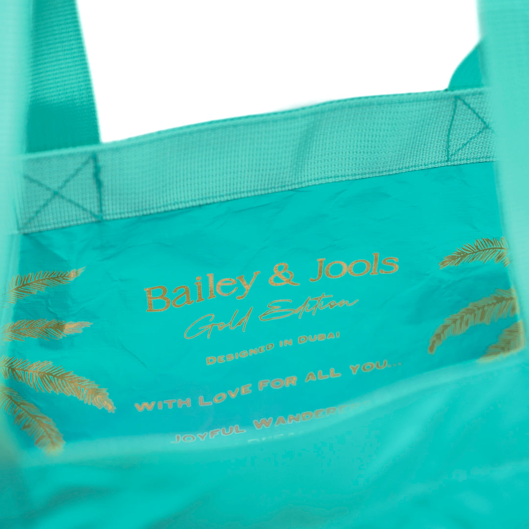 Signature Tote Bag - Aqua Golden Palms