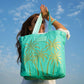 Signature Tote Bag - Aqua Golden Palms