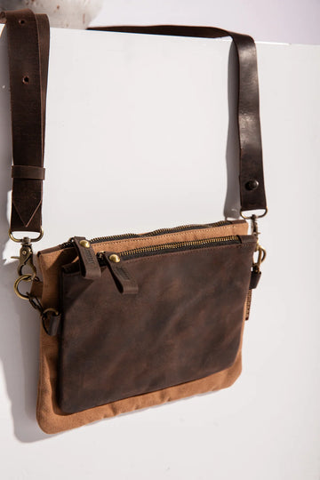 JOOBRAN DOUBLE-POUCH CROSSBODY BAG - TAN