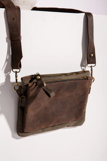 JOOBRAN DOUBLE-POUCH CROSSBODY BAG - ARMY