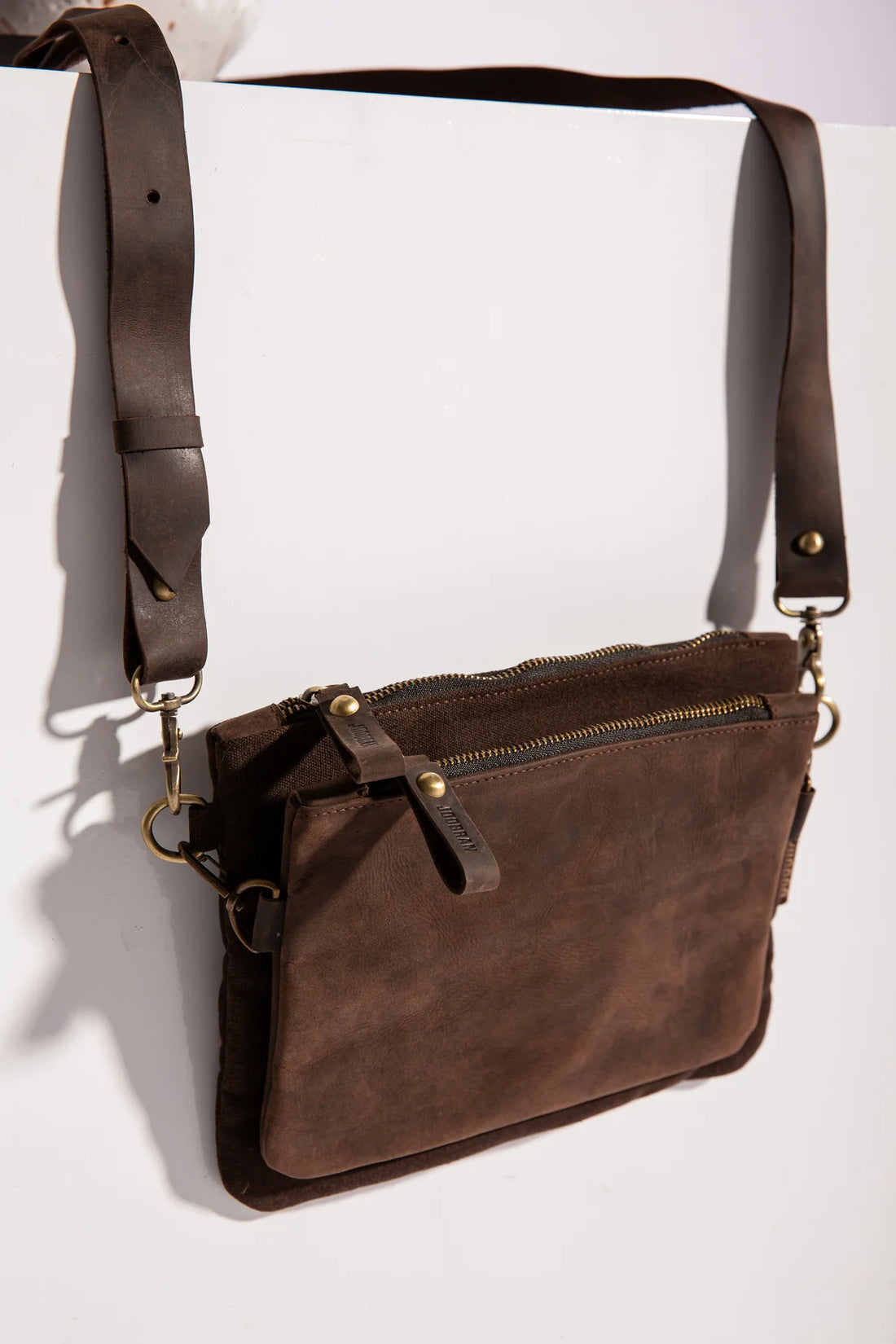 JOOBRAN DOUBLE-POUCH CROSSBODY BAG - DARK BROWN