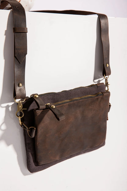 JOOBRAN DOUBLE-POUCH CROSSBODY BAG - DARK GRAY