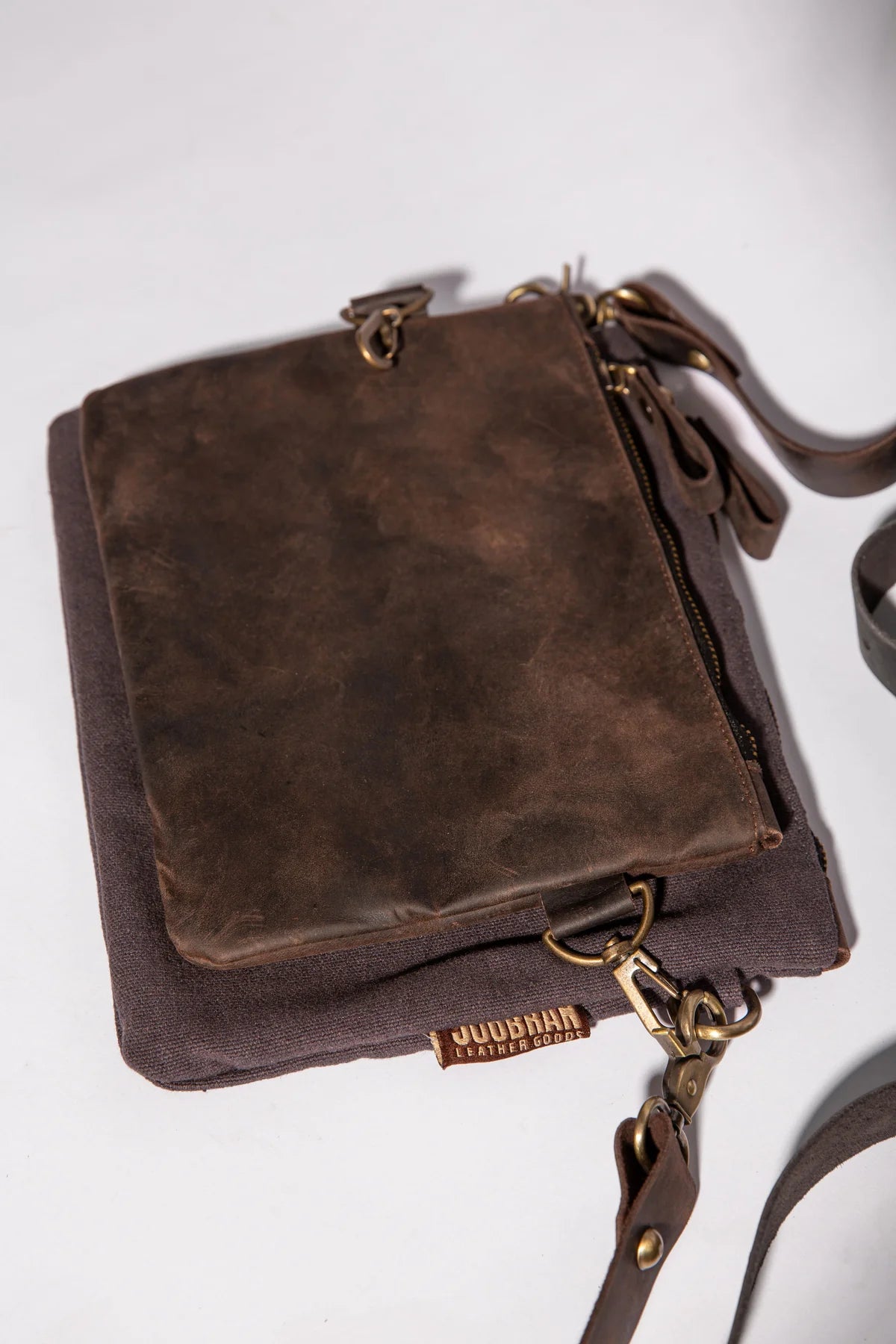 JOOBRAN DOUBLE-POUCH CROSSBODY BAG - DARK GRAY