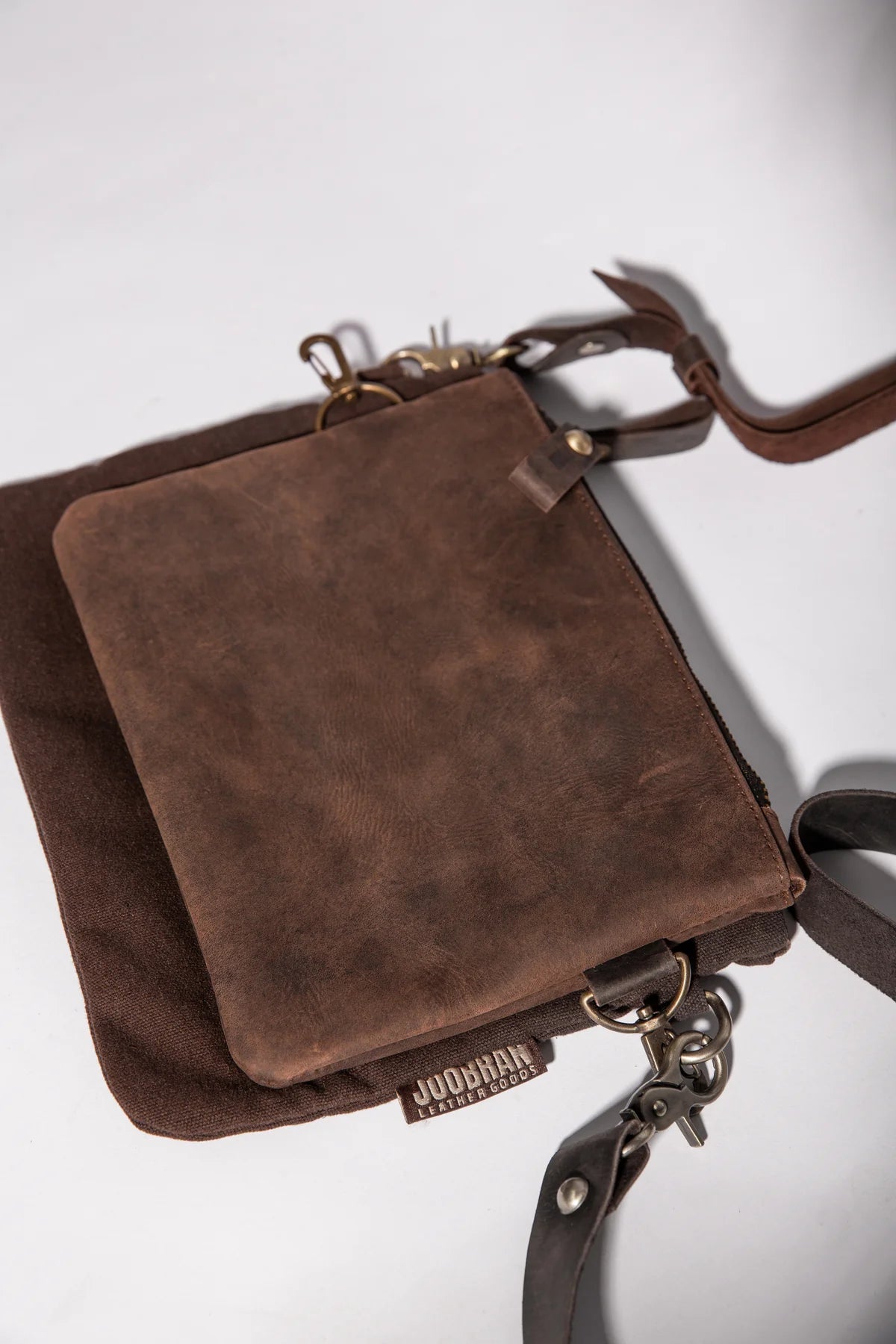 JOOBRAN DOUBLE-POUCH CROSSBODY BAG - DARK BROWN