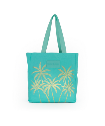 Signature Tote Bag - Aqua Golden Palms