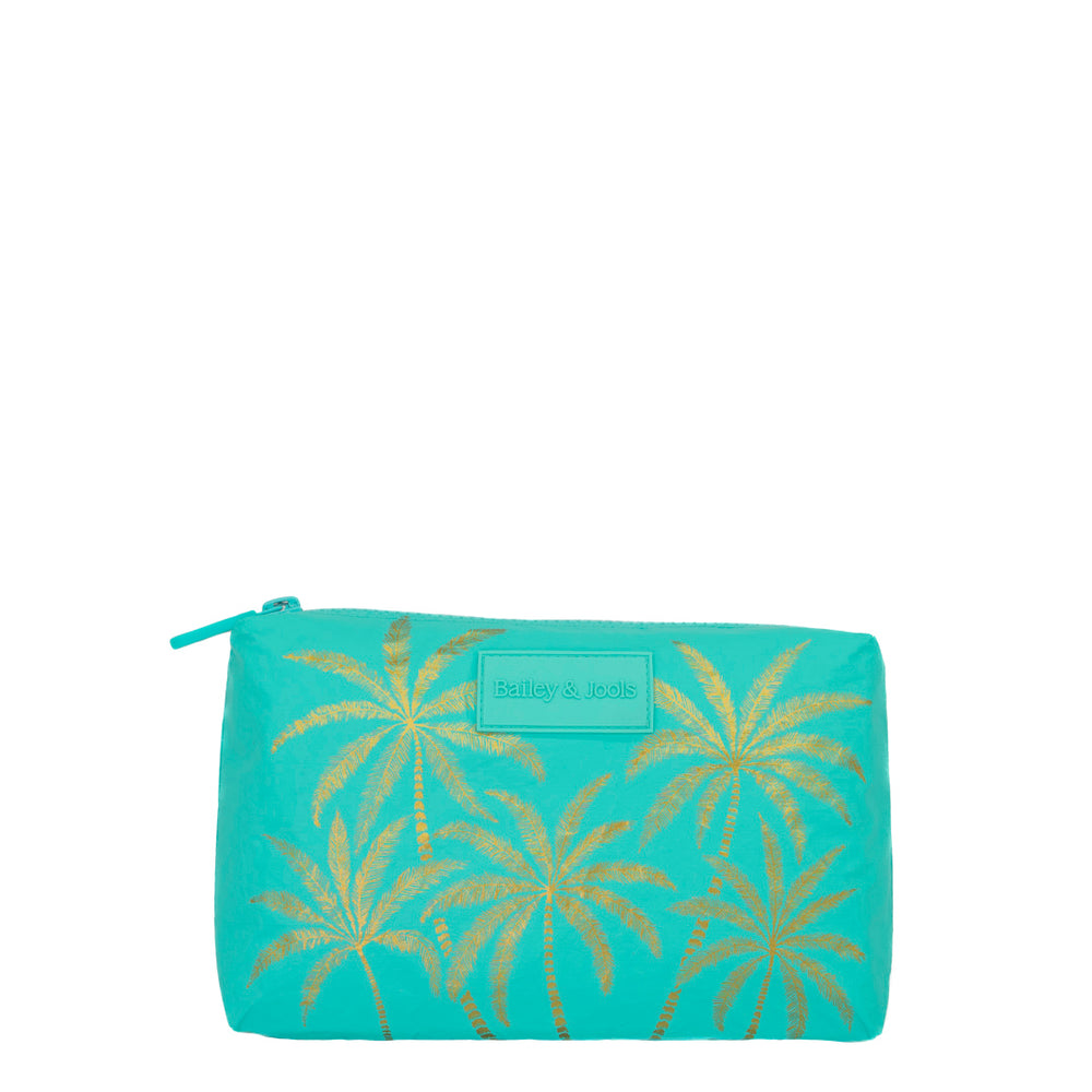 Mid Pouch - Aqua Golden Palms