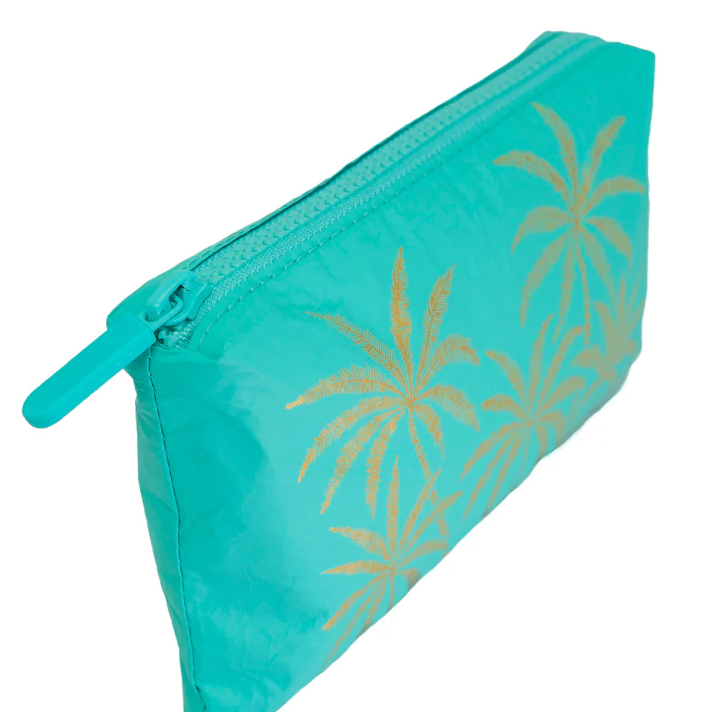 Mini Pouch - Aqua Golden Palms
