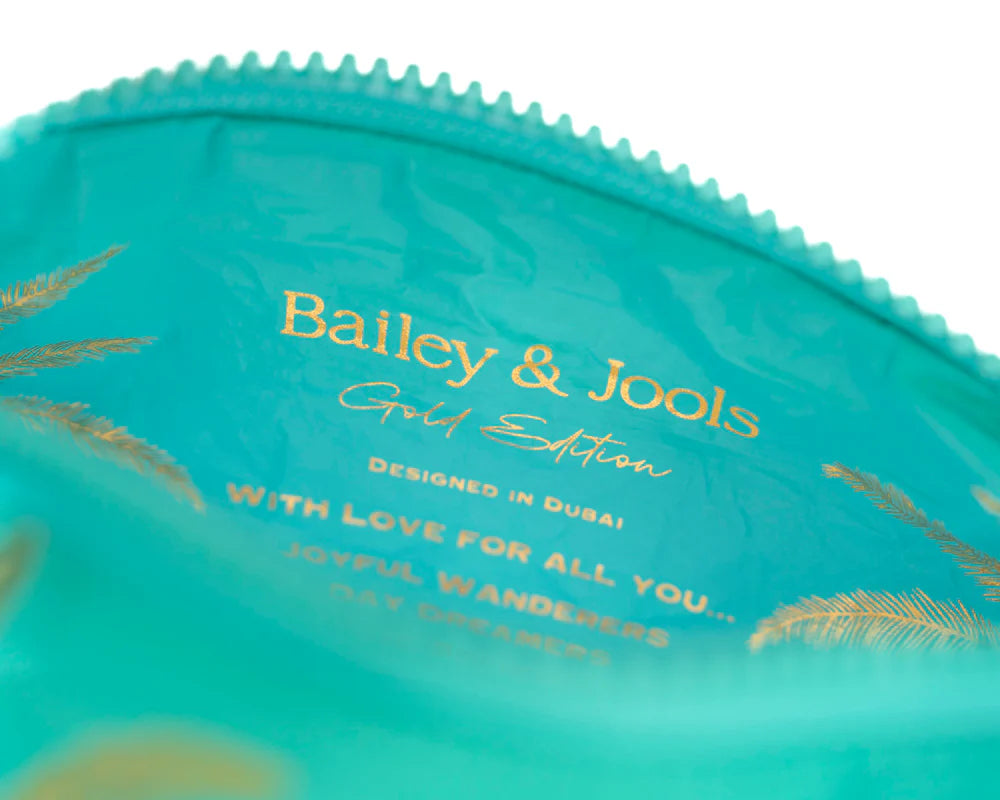 Mid Pouch - Aqua Golden Palms